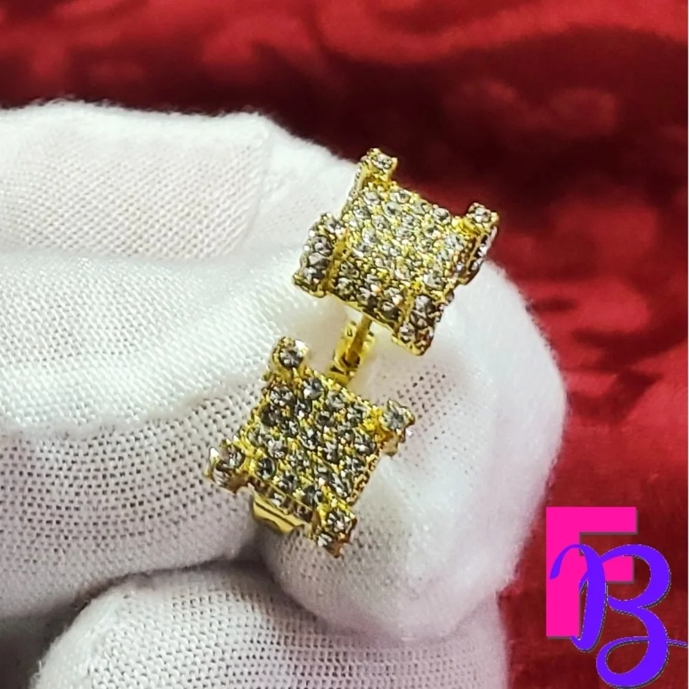 14K Mens Micropave Square Earrings